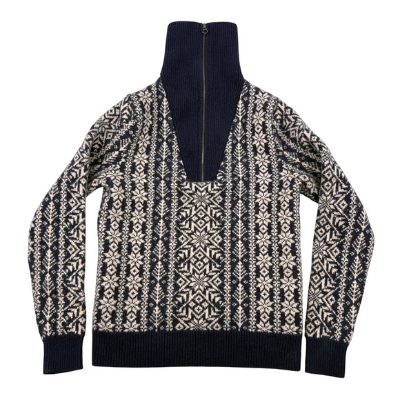 J Crew Sweater Mens M Lambswool Fair Isle Nordic Snowflake 1/4 Zip Turtleneck